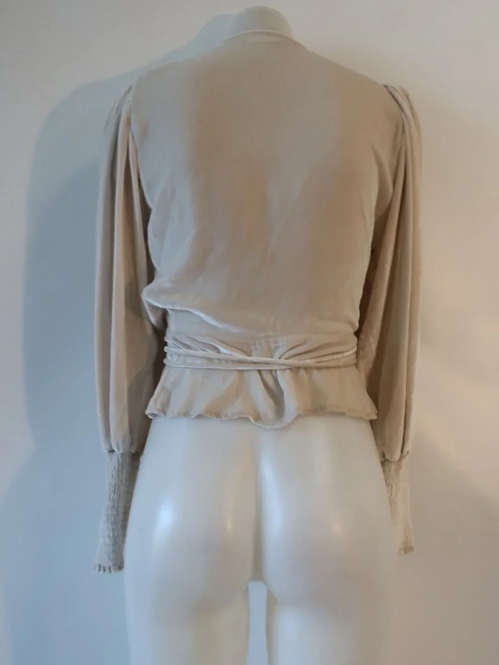 Reformation Cream (Item-27) Mela Rayon Silk Blend Puff Sleeve Velvet Wrap Top XS